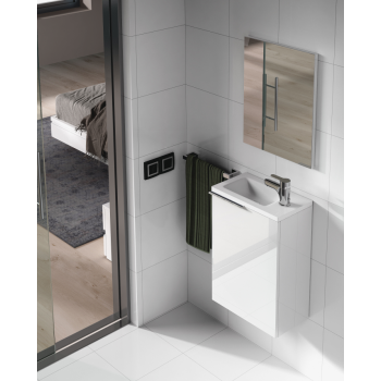 Composizione bagno da 40 cm colore Bianco laccato con mobile bagno sospeso, specchio e lavabo