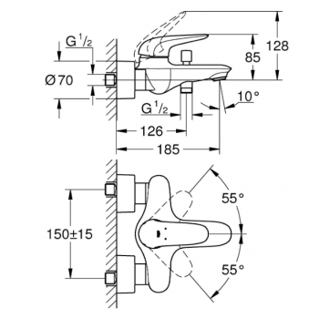 Grohe Eurostyle Miscelatore monocomando per vasca-doccia a pavimento 23726003 Grohe Eurostyle Miscelatore monocomando per vasca-doccia a pavimento 23726003