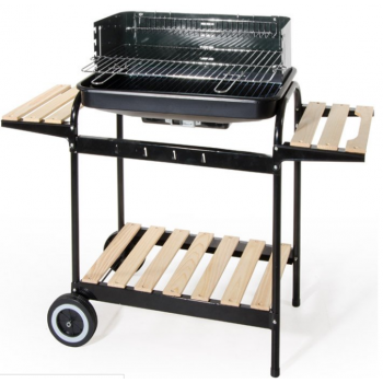 Barbecue a carbonella in acciaio con carrello a 2 ripiani
