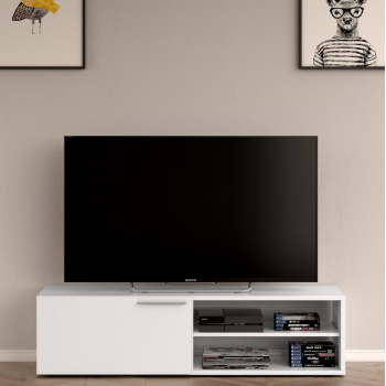 Mobile soggiorno porta Tv Kikua 130 cm Bianco Lucido con un'anta ed uno scaffale