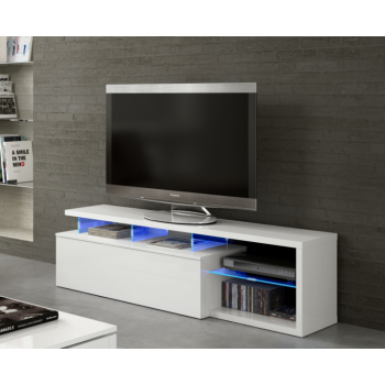 Mobile soggiorno porta Tv Blue tech 150 cm Bianco lucido con un'anta e luci LED