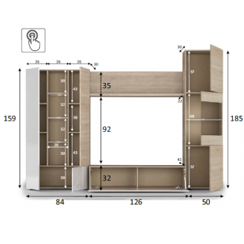 Scarpiera 160 cm bianco 5 cassetti