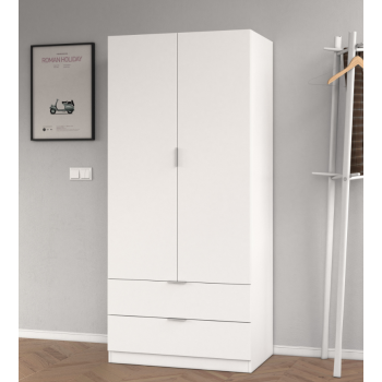 Armadio 180 cm Bianco opaco con due ante e due cassetti