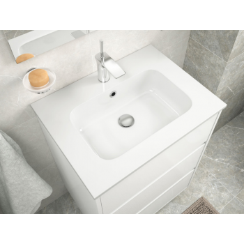 Mobile bagno sospeso 60 cm in legno grigio opaco con lavabo in porcellana