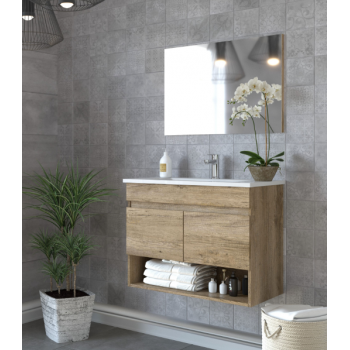 Composizione bagno Cotton da 80 cm con mobile sospeso colore Nordik, specchio e lavabo