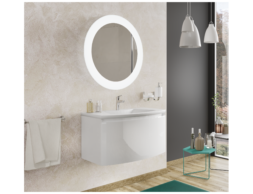 Meuble de salle de bain suspendu 100 cm Venere Blanc Brillant avec