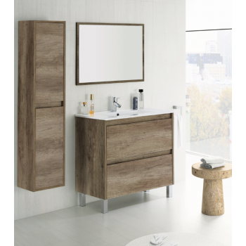 Composizione bagno da 80 cm con mobile bagno sospeso colore Nordik, specchio e lavabo