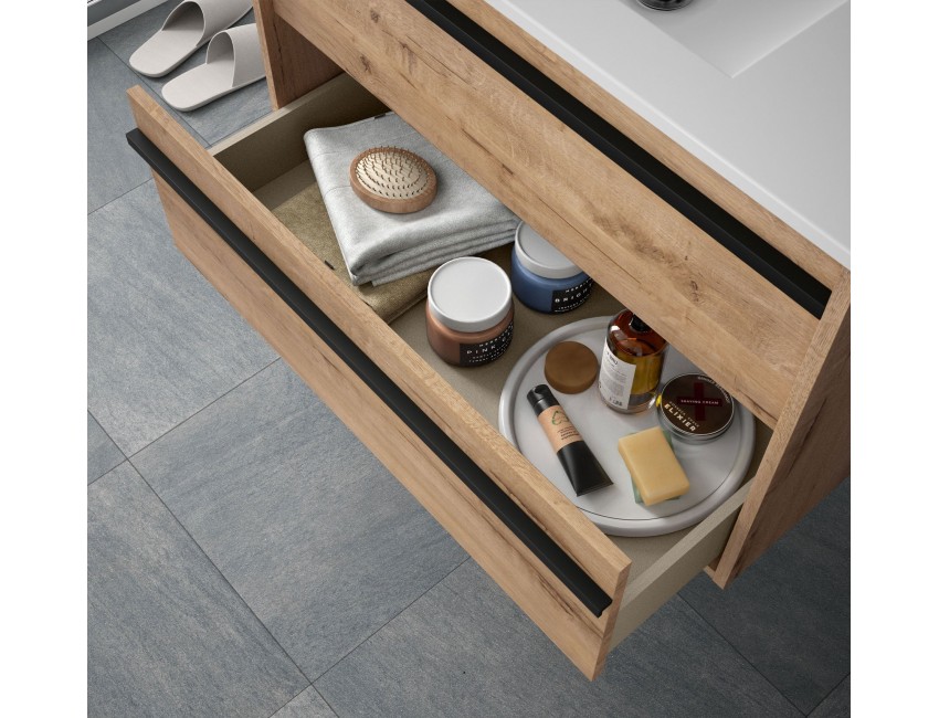 Meuble de salle de bain suspendu 120 cm en bois de chêne - Astoria