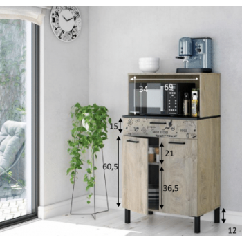 Renon mobile cucina 72x40x126rovere grigio antracite due ante cassetto -  Abitare