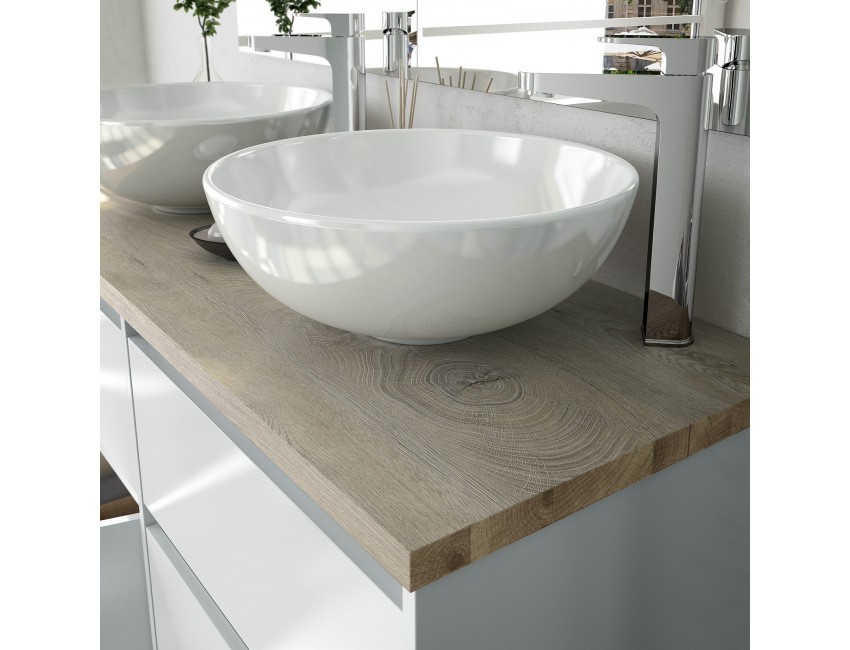 Meuble de salle de bain sur pied 120 cm blanc brillant et chêne avec