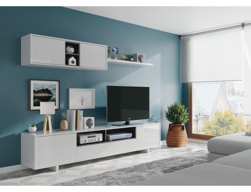 Wohnzimmer set 200 cm Glänzend weiß und anthrazitgrau Farbe weiß - Abitare