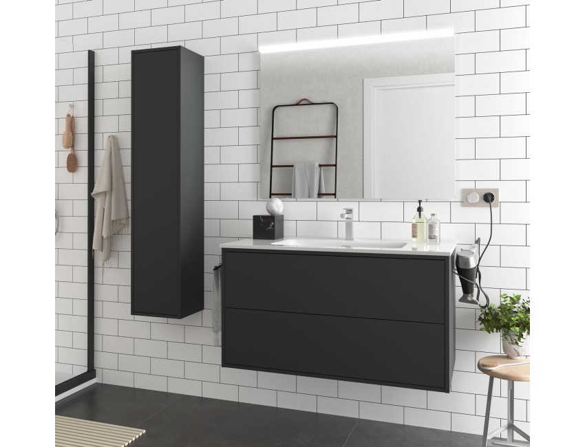 Mobile bagno sospeso 60 cm nero carbone opaco con top per lavabo appoggio e  specchio - Fully
