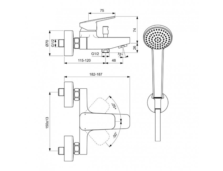 Miscelatore Ideal Standard Ceraplan Per Vasca E Doccia | Cromato Con Doccetta Idealrain E Supporto - Foto 4